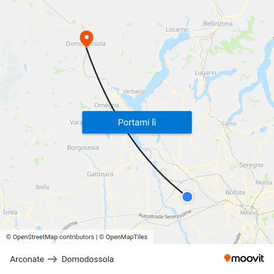 Arconate to Domodossola map