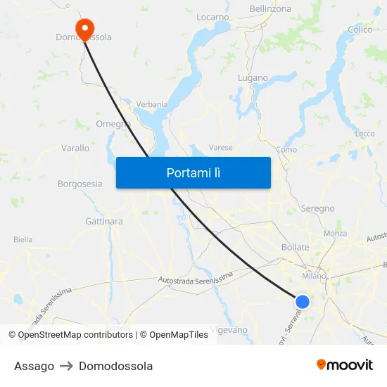 Assago to Domodossola map