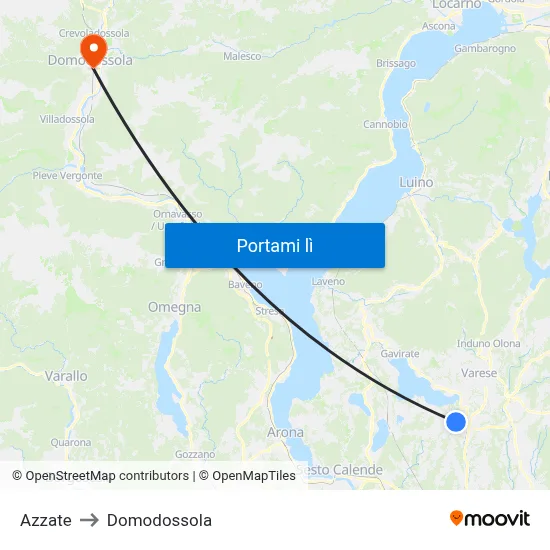 Azzate to Domodossola map
