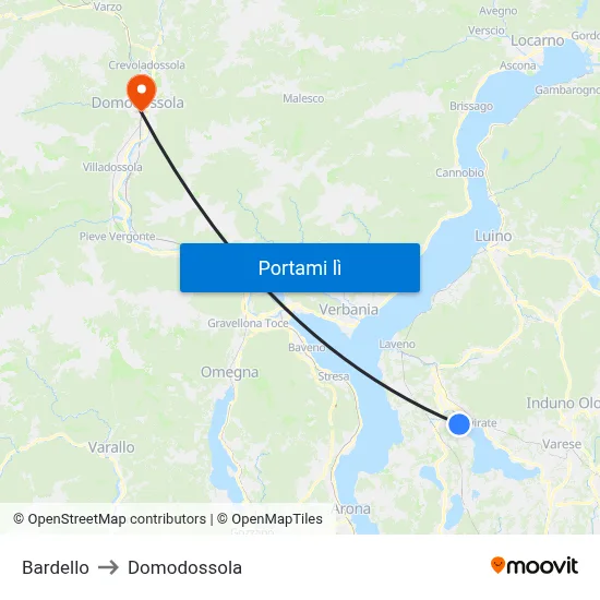Bardello to Domodossola map