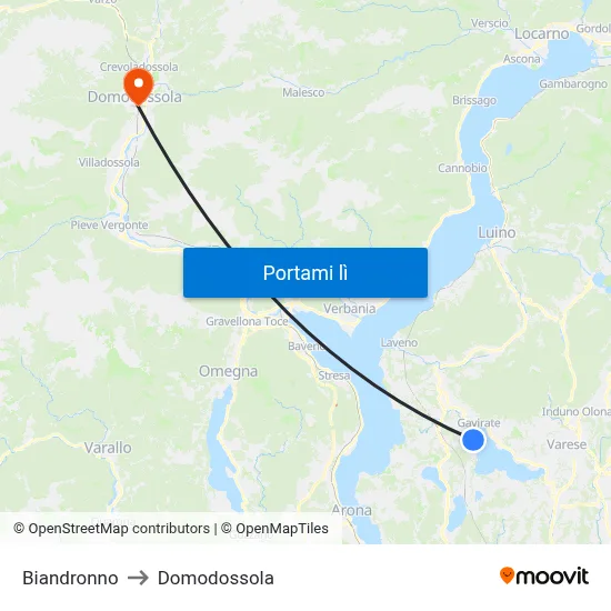 Biandronno to Domodossola map