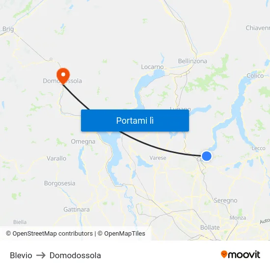 Blevio to Domodossola map
