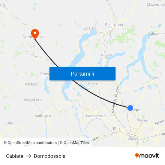 Cabiate to Domodossola map