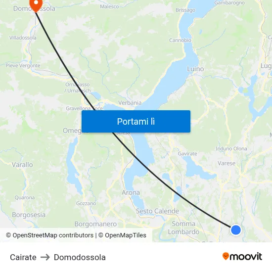 Cairate to Domodossola map