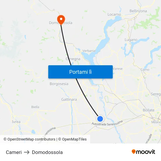 Cameri to Domodossola map