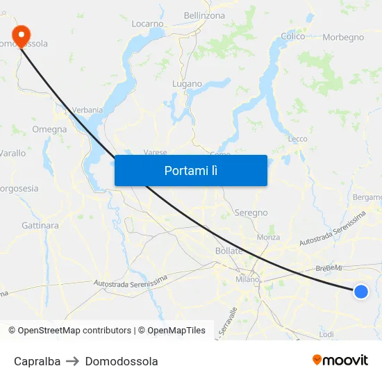 Capralba to Domodossola map