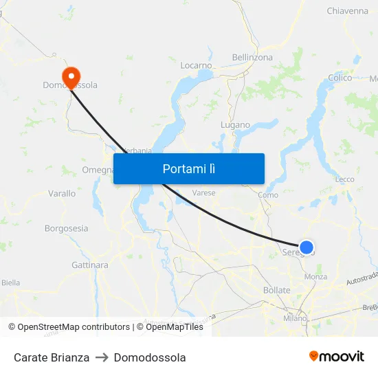 Carate Brianza to Domodossola map