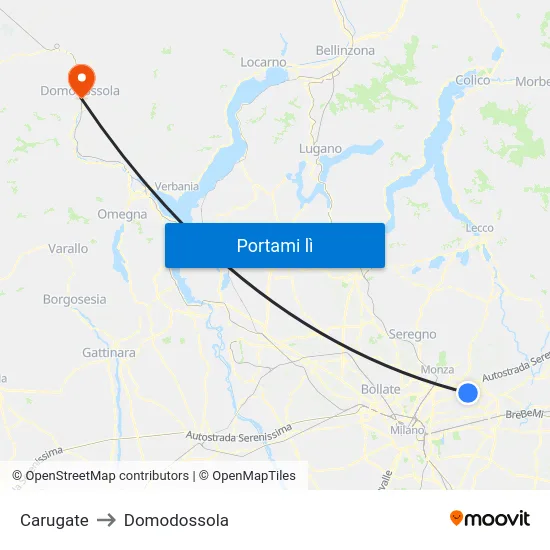 Carugate to Domodossola map