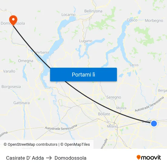 Casirate D' Adda to Domodossola map