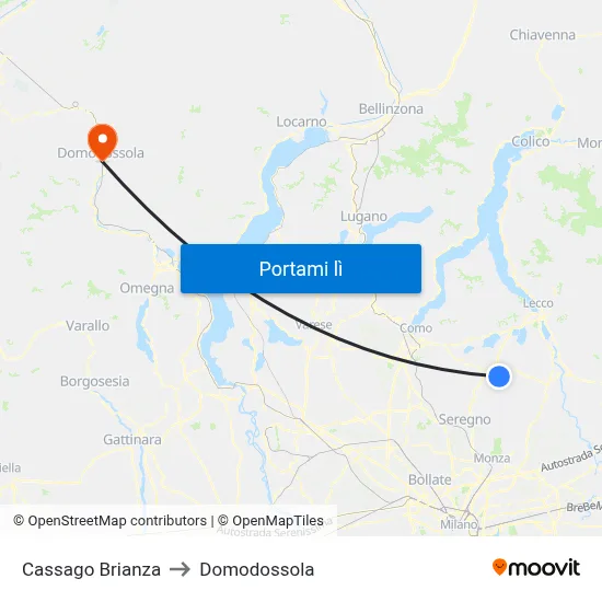Cassago Brianza to Domodossola map