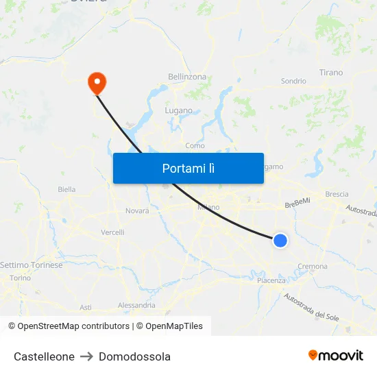 Castelleone to Domodossola map