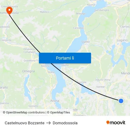 Castelnuovo Bozzente to Domodossola map