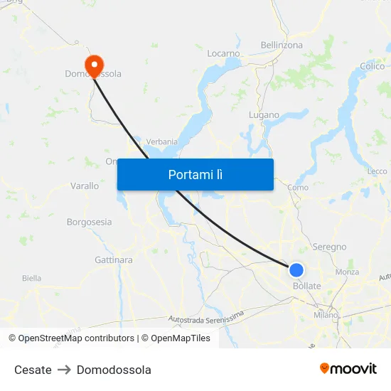 Cesate to Domodossola map