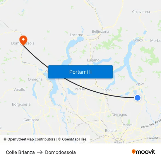 Colle Brianza to Domodossola map