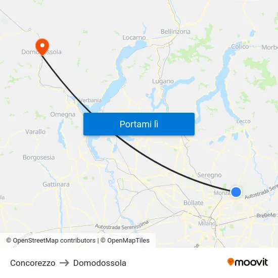Concorezzo to Domodossola map