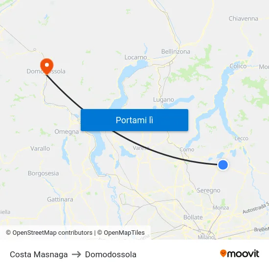 Costa Masnaga to Domodossola map