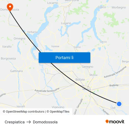 Crespiatica to Domodossola map