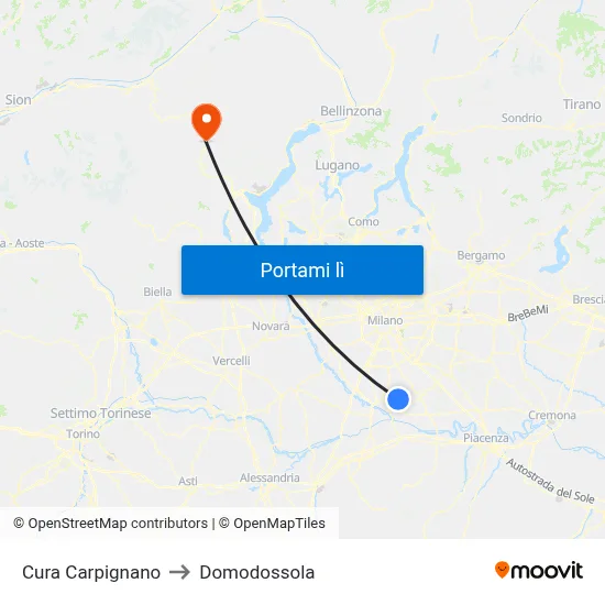 Cura Carpignano to Domodossola map