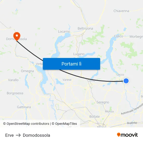 Erve to Domodossola map