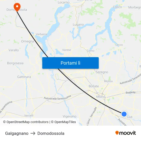 Galgagnano to Domodossola map