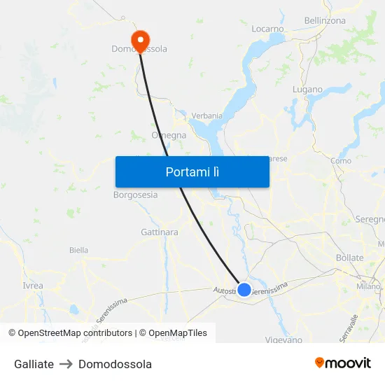 Galliate to Domodossola map