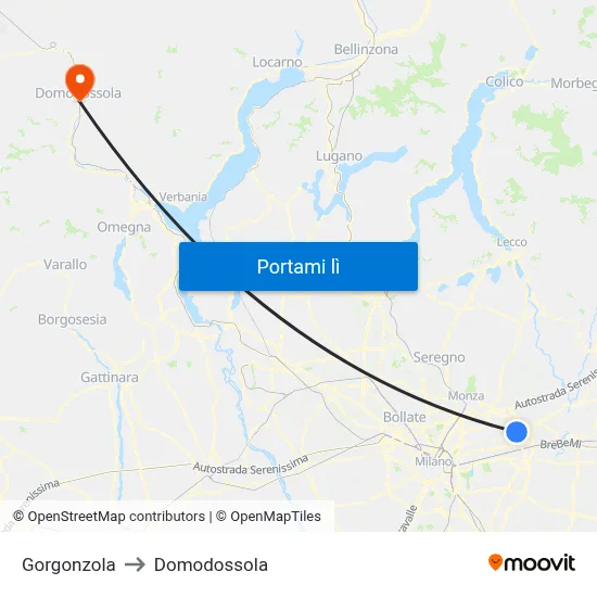 Gorgonzola to Domodossola map