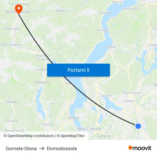 Gornate-Olona to Domodossola map