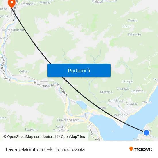 Laveno-Mombello to Domodossola map