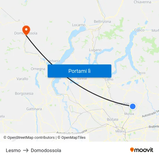 Lesmo to Domodossola map