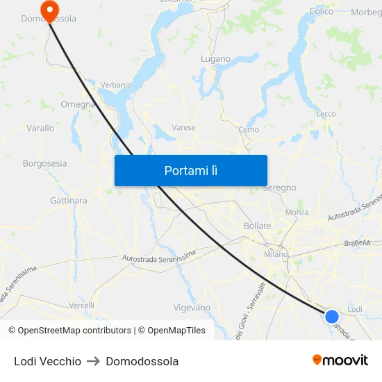 Lodi Vecchio to Domodossola map