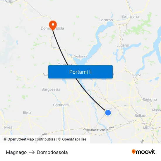Magnago to Domodossola map