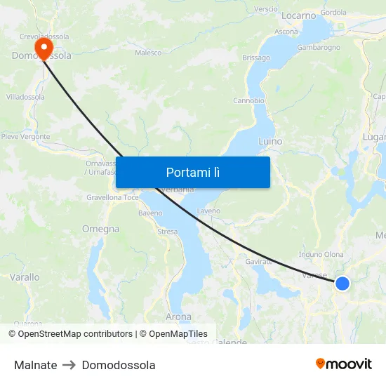 Malnate to Domodossola map