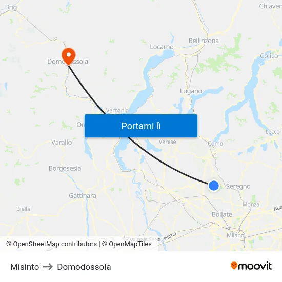 Misinto to Domodossola map