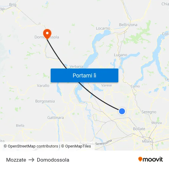 Mozzate to Domodossola map