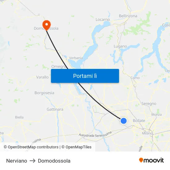 Nerviano to Domodossola map