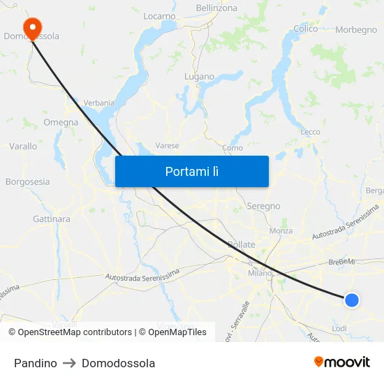 Pandino to Domodossola map