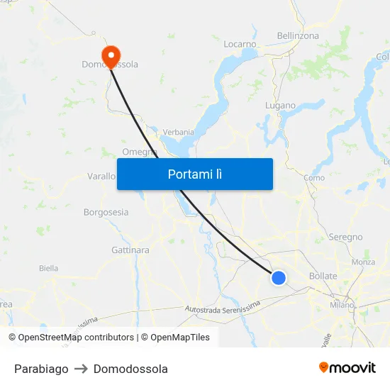 Parabiago to Domodossola map