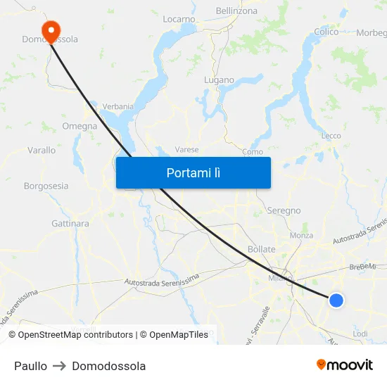 Paullo to Domodossola map