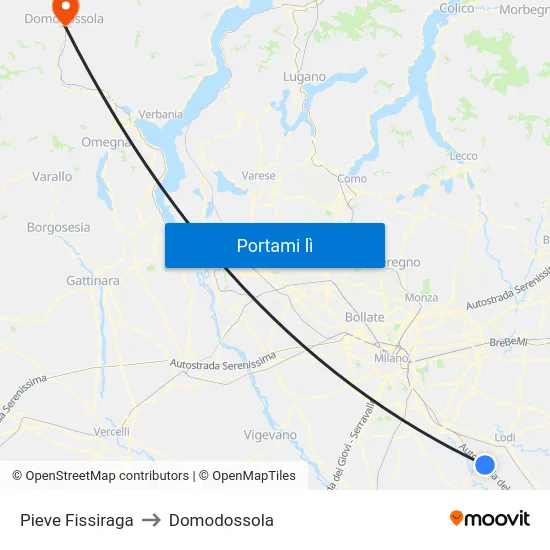 Pieve Fissiraga to Domodossola map