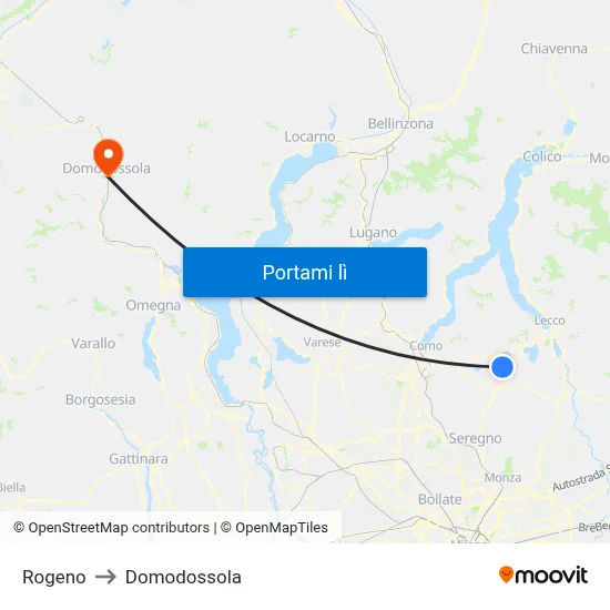 Rogeno to Domodossola map