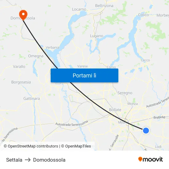 Settala to Domodossola map