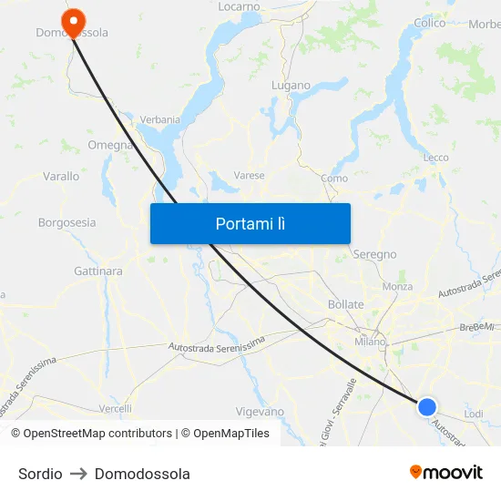 Sordio to Domodossola map