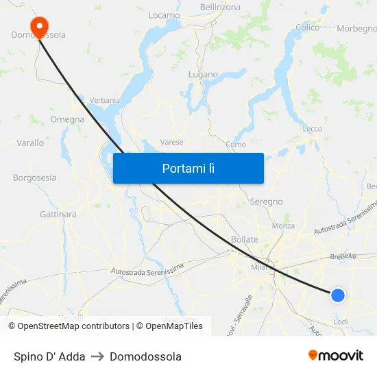Spino D' Adda to Domodossola map