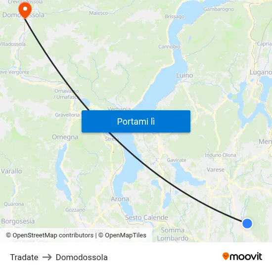 Tradate to Domodossola map