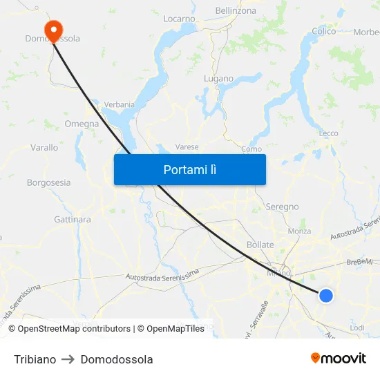 Tribiano to Domodossola map
