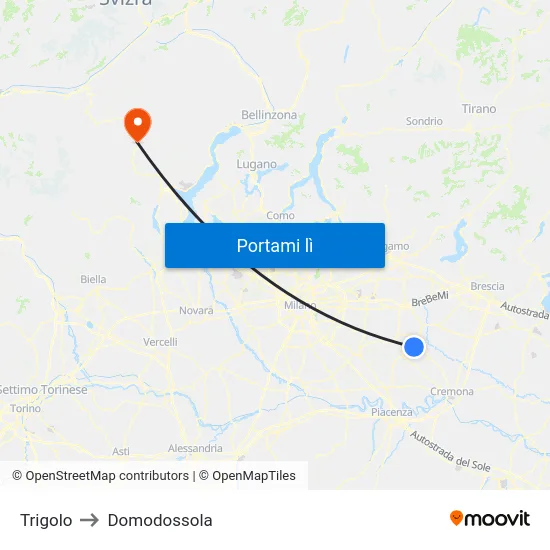 Trigolo to Domodossola map