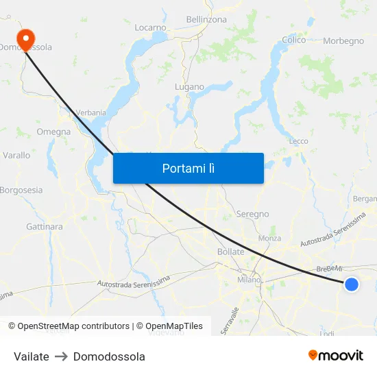 Vailate to Domodossola map