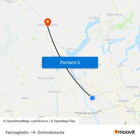 Vanzaghello to Domodossola map