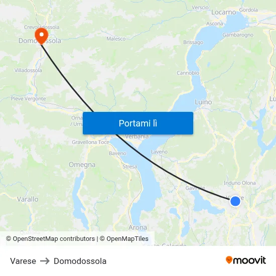 Varese to Domodossola map