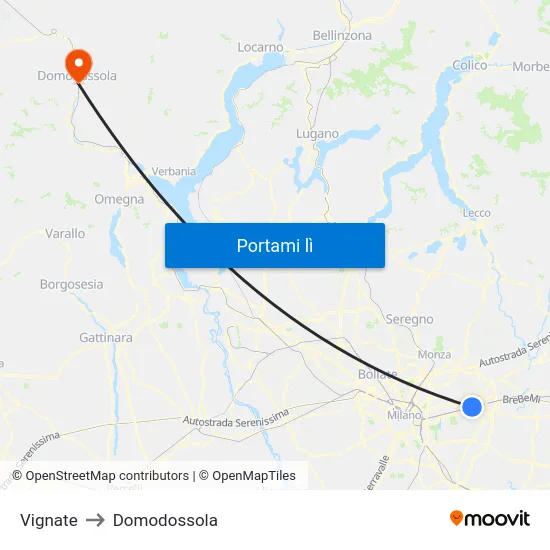 Vignate to Domodossola map